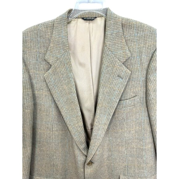 Bill Blass Mens Sz 44R Camel Hair Blazer Coat In Brown Plaid Check Made In USA - Picture 2 of 16